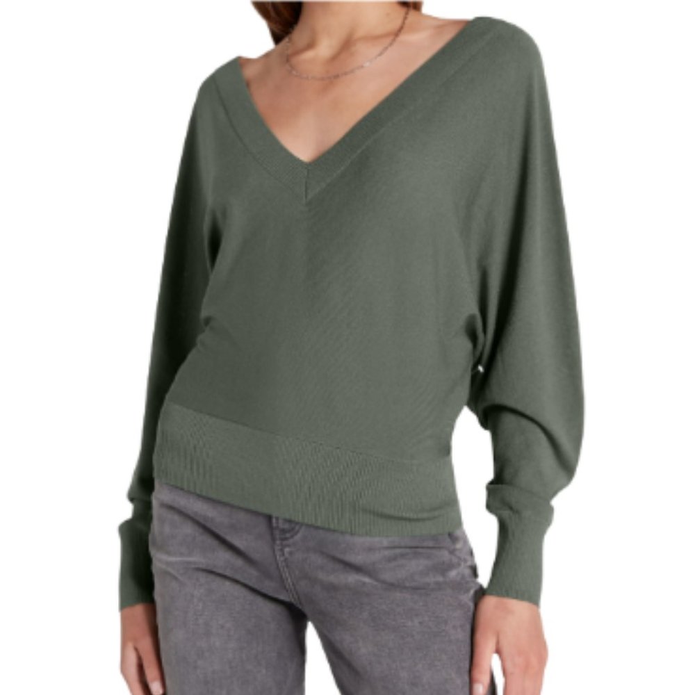 🔖3for$25 Express | Olive Green V-Neck Banded Bottom Dolman Sleeve Style Sweater
